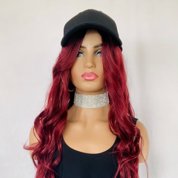 22” Ombre Burgundy “Put On & Go” Premium Synthetic Fiber Wig - Picture 8 of 13